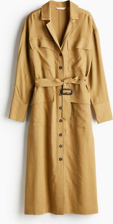 H&M Blusenkleid mit G&uuml;rtel - Gelbbeige
