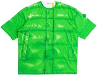 Moncler Groene T-shirt met AWGE-print - Heren - T-shirts - Groen - M - Katoen - Tops