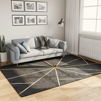 Berkfield Home Rug Washable Black & Gold 160x230 cm Anti Slip | Size: 100 cm diameter
