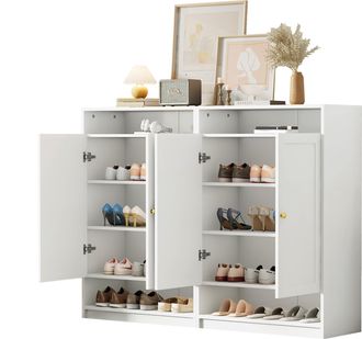 STILVORA Mueble Zapatero Con 2 Puertas, Estantes Ajustables Y Huecos Abiertos Para Entrada, En Tablero De Part&iacute;culas, 146&times;34&times;109 Cm, Blanco