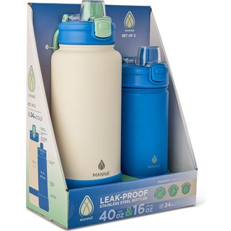 Manna 2-Pack Stainless Steel Water Bottles in White/blue at Nordstrom Rack