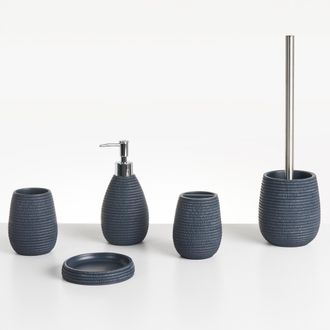 Beliani Beliani - Conjunto De Accesorios De Ba&ntilde;o Jabonera Dispensador De Jab&oacute;n Escobilla De Inodoro Vaso Soporte Para Cepillos De Dientes Azul Oscuro Quila