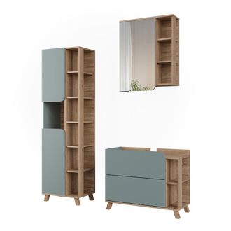 Vicco Juego De Muebles De Ba&ntilde;o De 3 Piezas Karen, Azul/sonoma, 3 Partes, Vicco