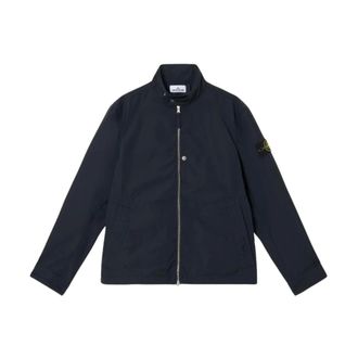 Stone Island Jassen, Heren, Zwart, M, Zwarte Bikerjas Micro Twill