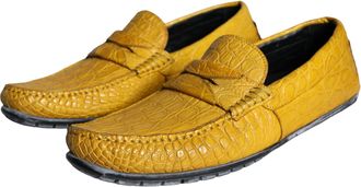 Dolce & Gabbana Mens Yellow Leather Slip Mocassin Loafers Shoes Caiman