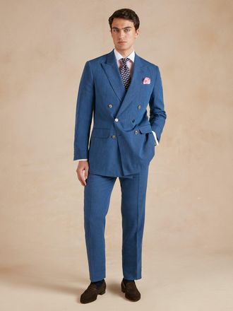 Oliver Brown Lombard Suit Drago Wool Linen - Chambray Blue