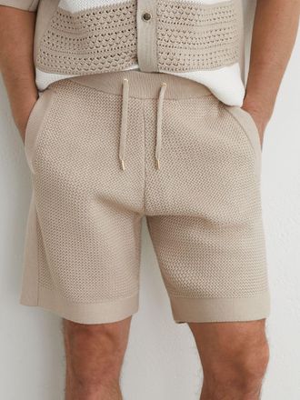 Reiss Stone Cotton Textured-knit Drawstring Shorts, XS