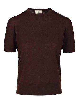 Saint Laurent Short-Sleeved Wool Sweater Knitwear Marrone-Donna