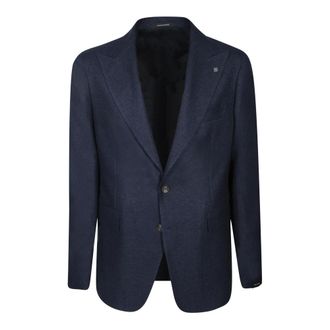 Tagliatore Blazers, male, Blue, Size: L Wool and Linen Single-Breasted Blazer