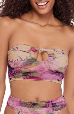 Steve Madden Keyhole Faux Pearl Strapless Bikini Top in Purple Multi at Nordstrom, Size X-Large