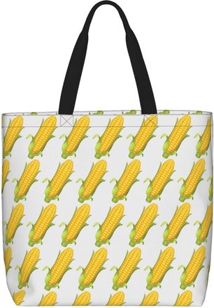Generic Women Handbag Fresh Ripe Corn Cobs Pattern Handbag Casual Folding Beach Travel Bags, For Graduation, Work, School, Birthday, Christmas