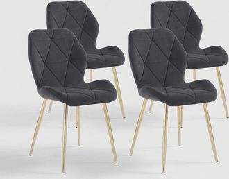 Oresteluchetta Juego De 4 Sillas De Terciopelo Dise&ntilde;o Para Cocina Y Sala De Estar Virginia Gold - Gris