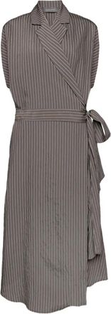 Elena Miro Wrap Midi Pinstripe Pattern Belted Dress
