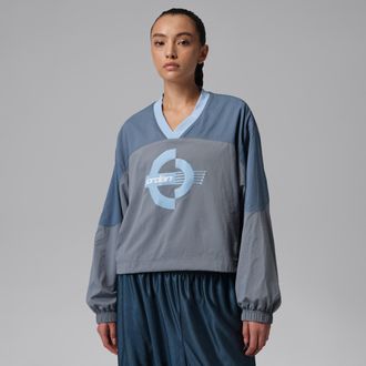 Nike Jordan Womens Jordan Brooklyn Woven Long-Sleeve Graphic Pullover in Blue | IF1077-422