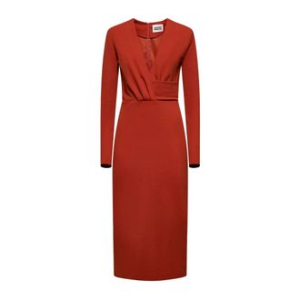 Silvian Heach Midi jurk met gerimpeld detail - Dames - Casual kleedjes - Rood - M - Polyester - Kleedjes