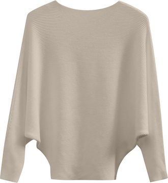 Generic Long Sleeve Tops Women, Batwing Sleeves Knitted Lightweight Sweaters and Pullovers Jumper Tops Soft Crew Neck Sweater for Winter