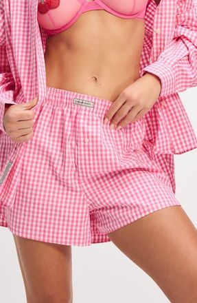 Savage x Fenty Kickback Casuals Pajama Boxers in Pink Rascal Check Effect Print at Nordstrom, Size X-Small