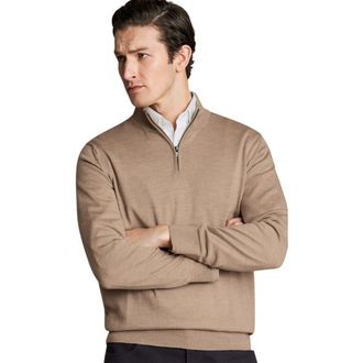 CHARLES TYRWHITT Merino Zip Neck Long Sleeve Sweater in Camel at Nordstrom, Size Xxx-Large