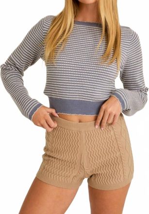 Le Lis Blanc Deux Striped Boat Neck Sweater In Blue/cream