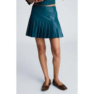Kenneth Cole Pleated Faux Leather Miniskirt in Teal Dusk at Nordstrom, Size 14