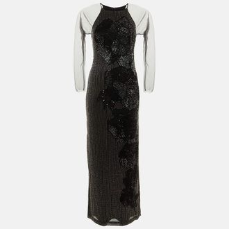 Badgley Mischka Black Embellished Mesh Gown