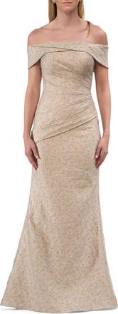 La Femme Off-the-Shoulder Textured Evening Gown in Pewter at Nordstrom, Size 20