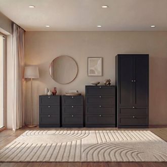 Home Discount Vida Designs Altino 4Pc Bedroom Set(3Dr Bedside, 4Dr Chest, Wardrobe) in Black