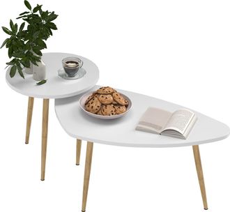 HOMCOM Coffee Table Set Of 2 Nesting End Side Tables For Living Room - White | TJ Hughes