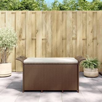 vidaXL Panca Da Giardino Con Cuscino Marrone 116x46x57cm In Polyrattan - Vidaxl