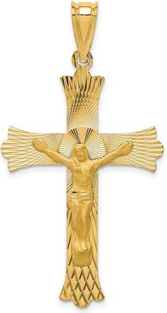 Diamond2Deal 14k Yellow Gold Polished Satin and Diamond-cut Crucifix Pendant