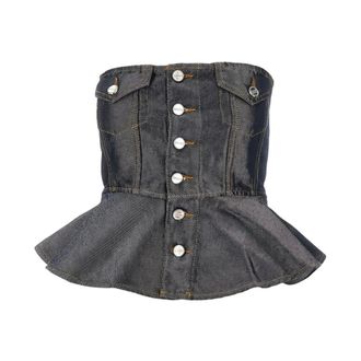 Ganni Sleeveless Tops, female, Black, Size: M Top SM Denim Volante Bot Plateados
