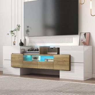 OEM Mueble De Tv Blanco Brillante, 145 Cm, Con Iluminaci&oacute;n Led, 6 Puertas Y 2 Cajones, Dise&ntilde;o Moderno, Mueble De Sal&oacute;n