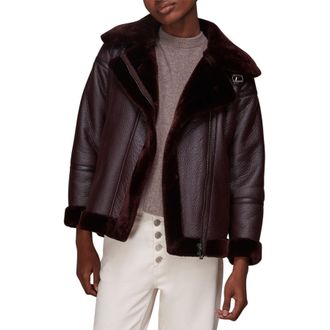 Whistles Lauren Faux Fur Biker Womens Jacket - Burgundy