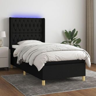 vidaXL Vidaxl - Cama Box Spring Colch&oacute;n Y Luces Led Tela Negro 90x190 Cm