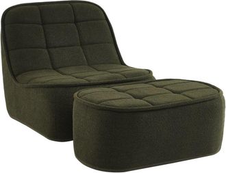 Sweeek Sill&oacute;n borreguito de 1 plaza + reposapi&eacute;s, verde kaki