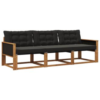 vidaXL Conjunto De Sof&aacute;s De Exterior Con Coj&iacute;n 3 Pcs Natural Y Negro Vidaxl