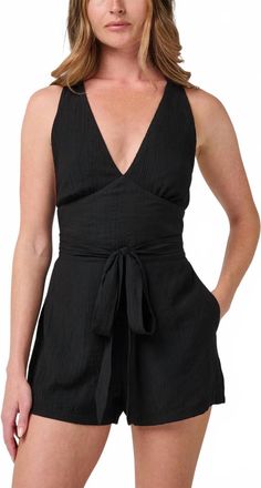 Quiksilver Tezza Solid Textured Tie Romper In Black