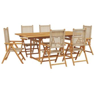 vidaXL Set De Comedor De Jard&iacute;n 7 Pzas Rat&aacute;n Pe Madera Maciza Beige Vidaxl