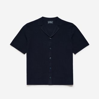 Oliver Sweeney Mens 100% Cotton Knitted Shirt - Navy - Size Small