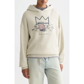 Scotch & Soda x Basquiat Embroidered Cotton Graphic Hoodie in Oatmeal Melange at Nordstrom, Size X-Large