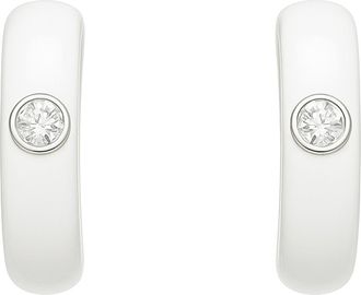 House of Frosted Gemstone & Enamel Huggie Hoop Earrings in Silver/Wht Enamel/Wht Topaz at Nordstrom Rack