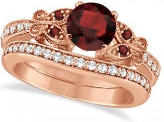 Allurez Butterfly Genuine Garnet & Diamond Bridal Set 18K Rose Gold (2.05ct)