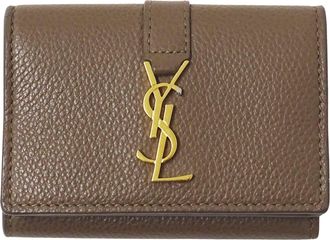 Saint Laurent Beige Brown Leather Wallet (Tri-Fold) (Pre-Owned)