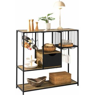 SoBuy Estanter&iacute;a De Cocina Con Estantes Y Soportes Para Botellas, Estanter&iacute;a De Pie, Para Panader&iacute;a, Microondas, Para Cocina, Especias, Dise&ntilde;o Industrial, A