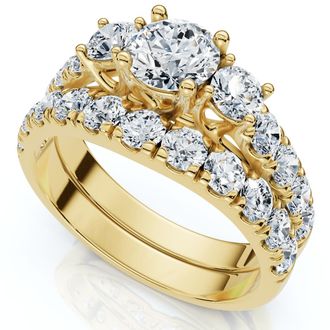 Pompeii3 1 3/4Ct 3-Stone Diamond Engagement Wedding Ring Set 14k Gold or Pt Lab Grown