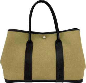 Herm&egrave;s Brown Khaki Toile Officier Buffalo Leather Handbag Tote Bag (Pre-Owned)