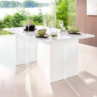 Dmora Mesa De Comedor Ddesogu, Mesa De Dise&ntilde;o Rectangular, Mesa De Cocina, 100% Made In Italy, Cm 160x90h75, Blanco Brillo - Dmora