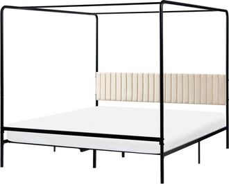 Beliani Letto a baldacchino doppio in metallo con struttura metallica e testiera imbottita 180 x 200 cm nero Dannemois