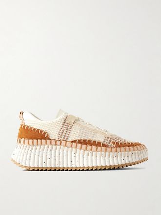 Chloé Sneakers In Camoscio E Mesh Riciclato Con Ricami Nama - Neutri