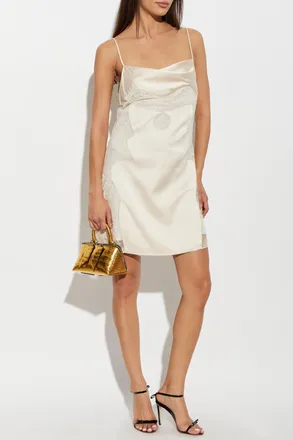 Off-white Satin Dress With Lace Inserts, Womens, Cream